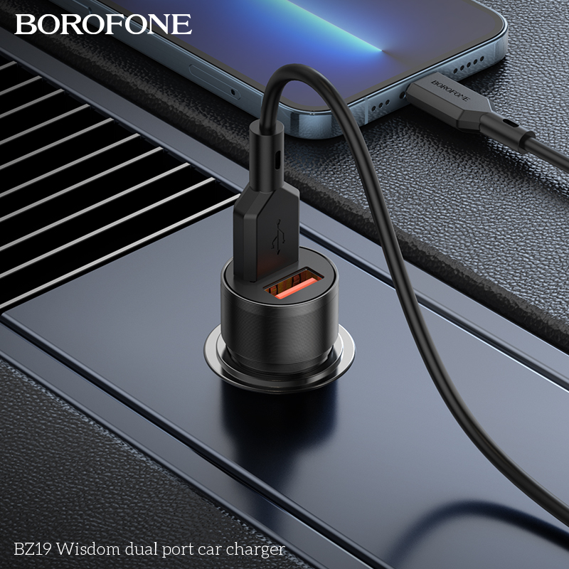 BOROFONE BZ19 Wisdom dual USB-A car charger 12 W NZ 8
